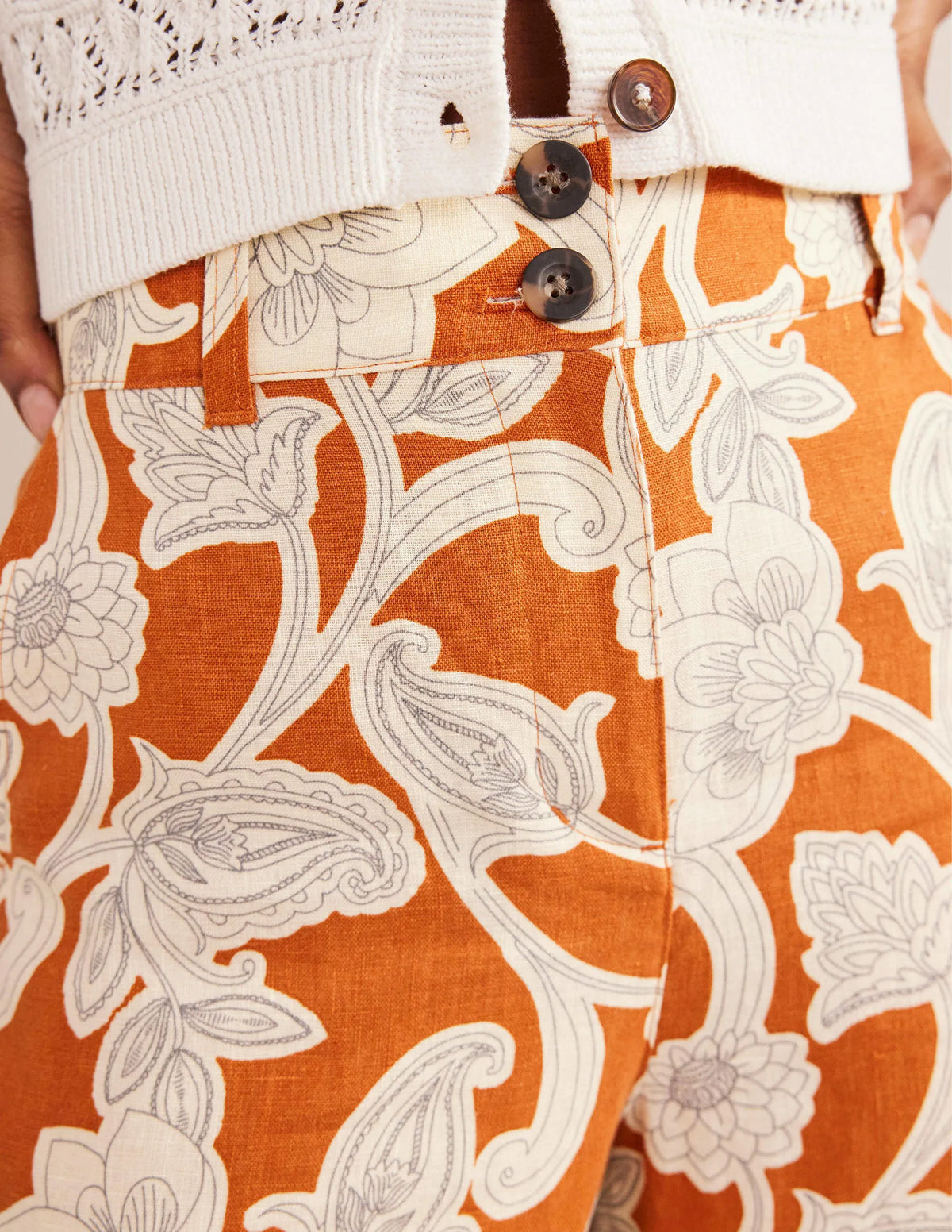 Highbury Linen Pants-Rust, Paisley Whirl