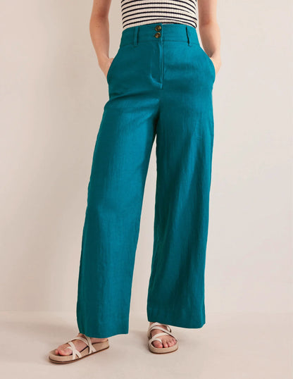 Highbury Linen Pants-Crystal Teal