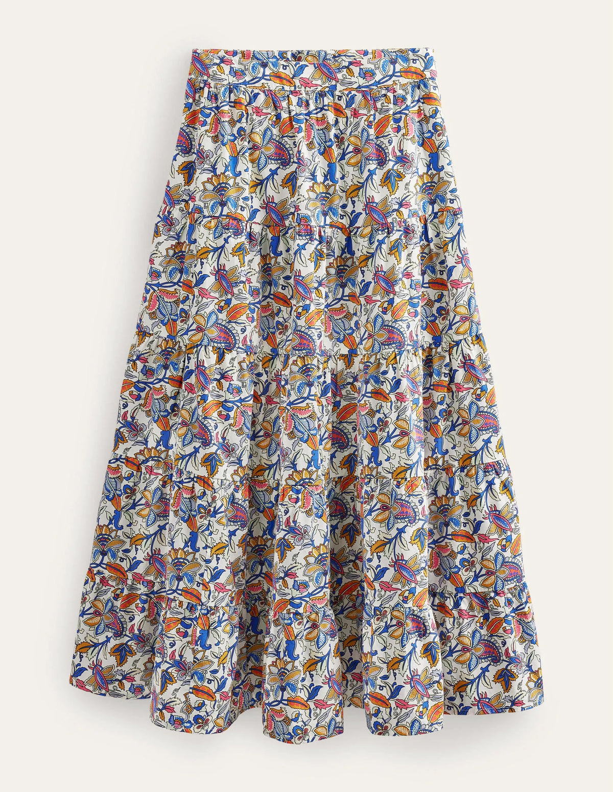 Tiered Poplin Midi Skirt-Nebulas Blue, Paisley Vine
