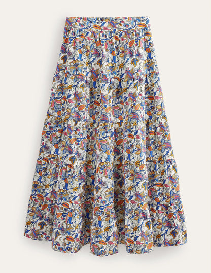 Tiered Poplin Midi Skirt-Nebulas Blue, Paisley Vine