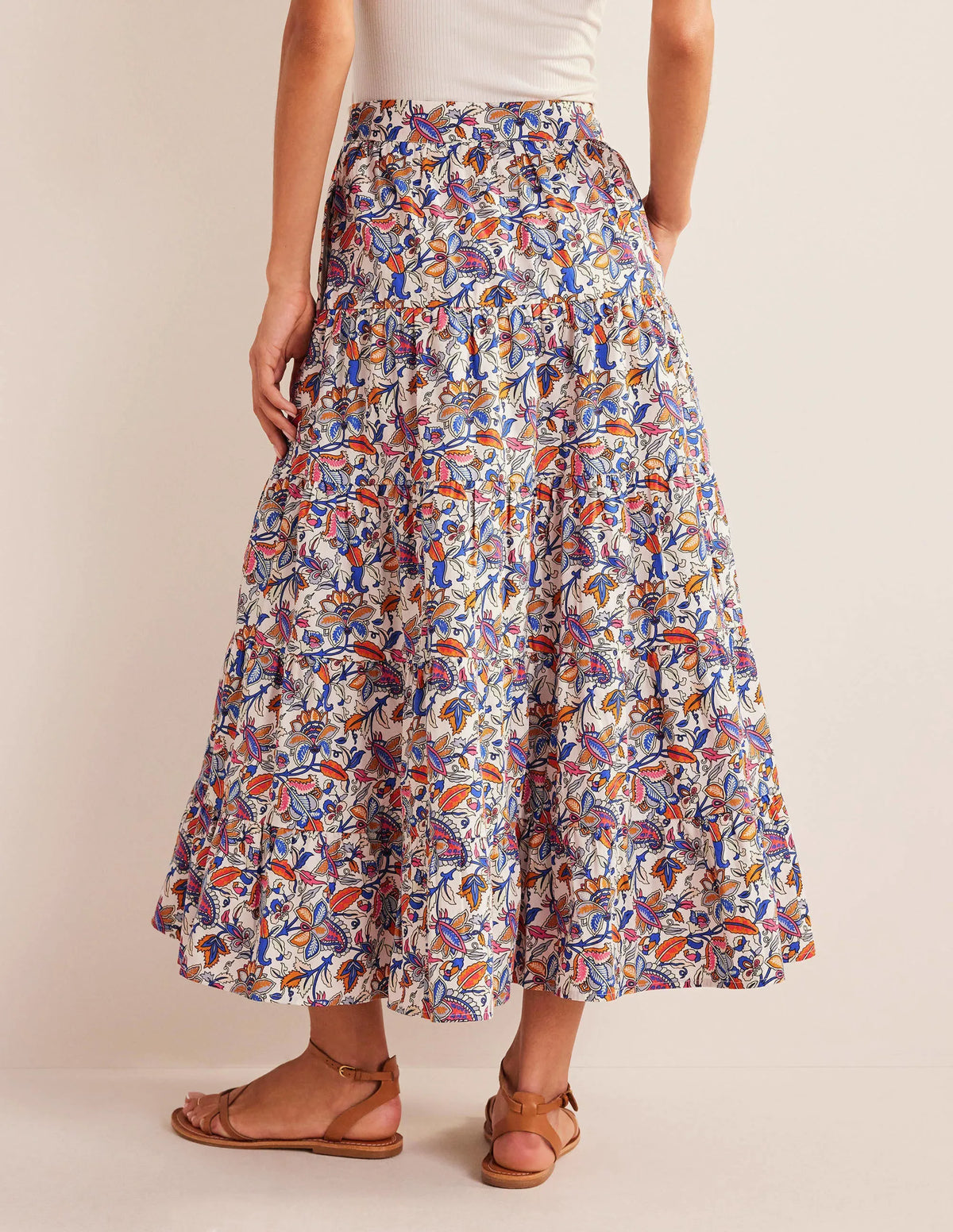 Tiered Poplin Midi Skirt-Nebulas Blue, Paisley Vine