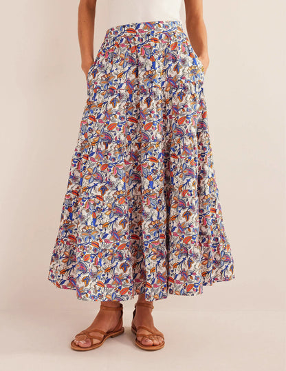 Tiered Poplin Midi Skirt-Nebulas Blue, Paisley Vine