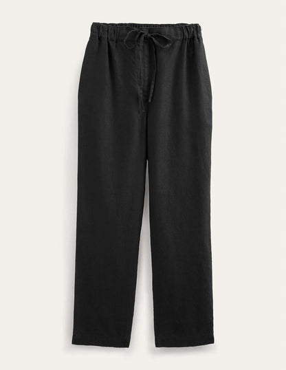 Relaxed Linen Pull On Pants-Black