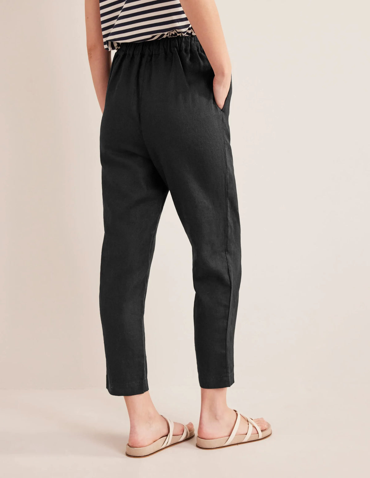 Relaxed Linen Pull On Pants-Black
