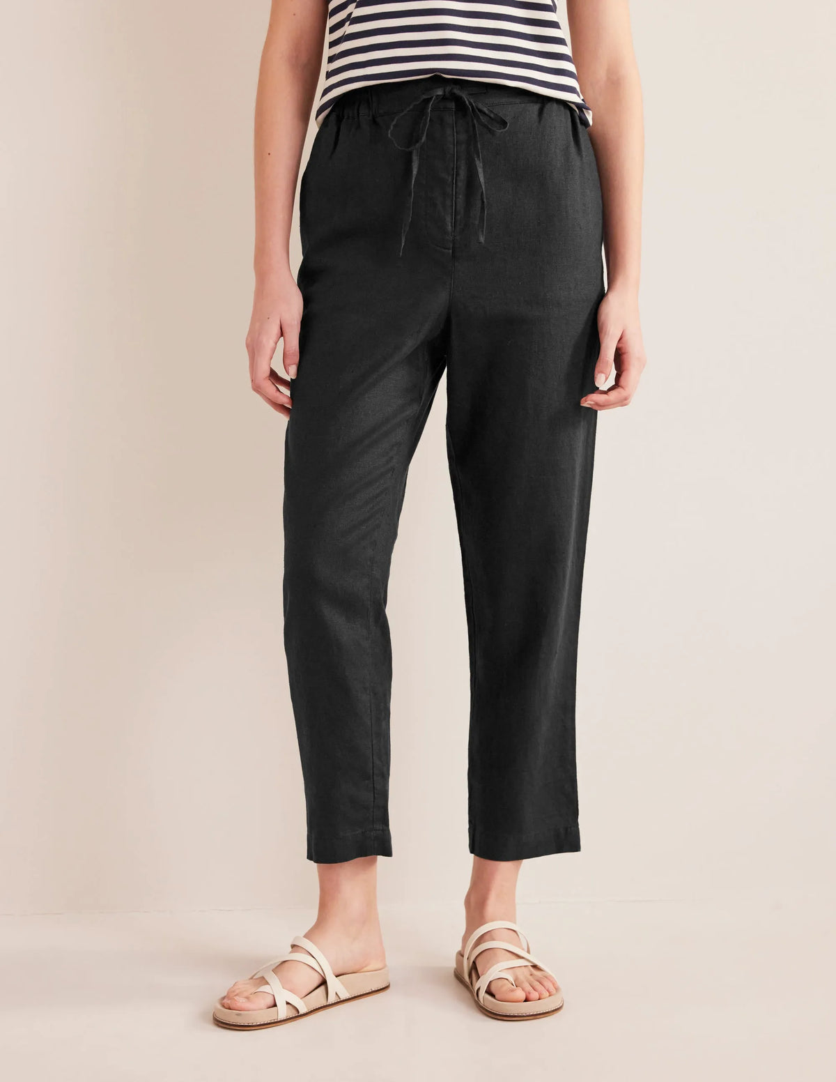 Relaxed Linen Pull On Pants-Black