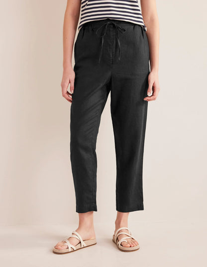 Relaxed Linen Pull On Pants-Black