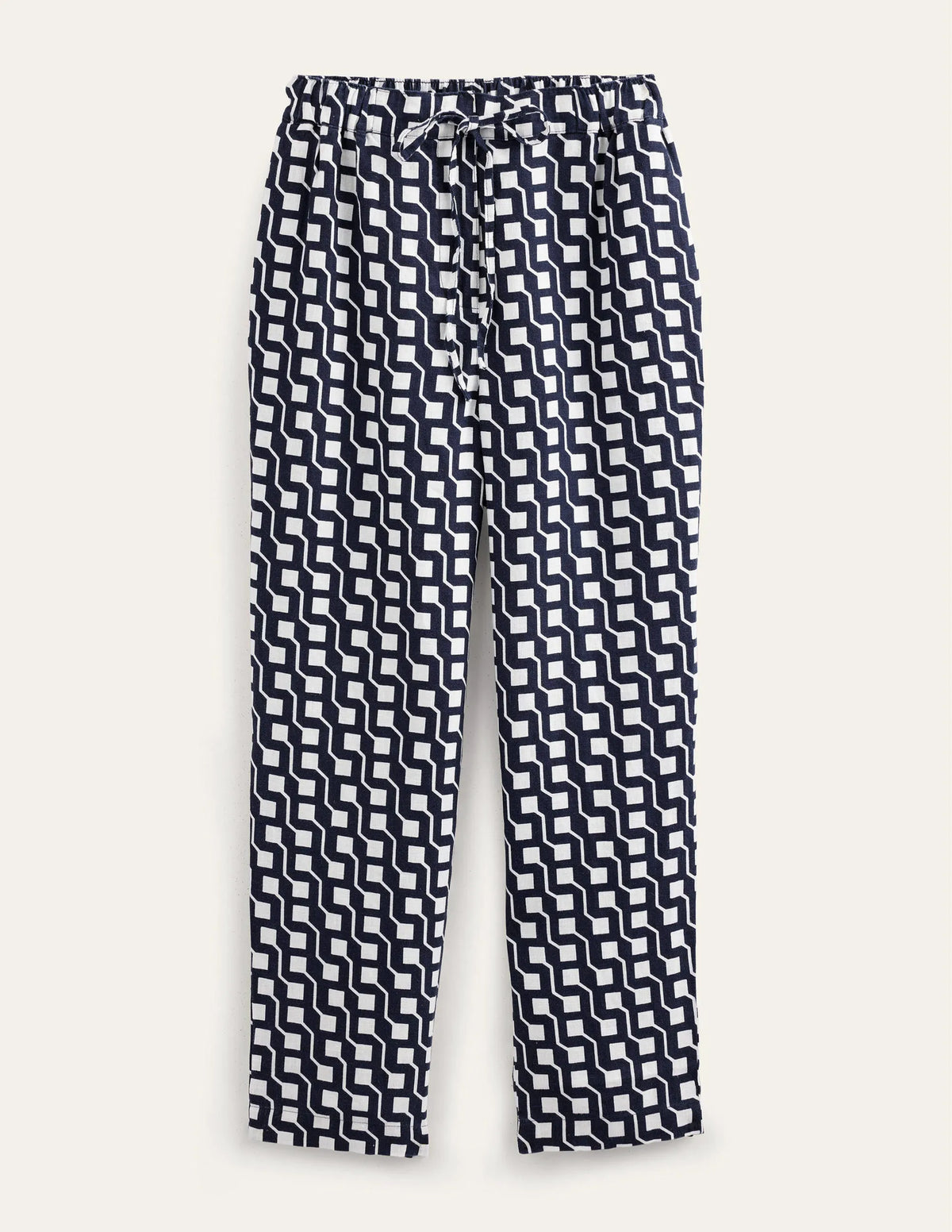 Relaxed Linen Pull On Pants-Navy, Cube Geo