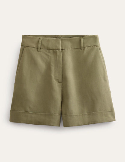 Relaxed Turn Up Shorts-Washed Khaki