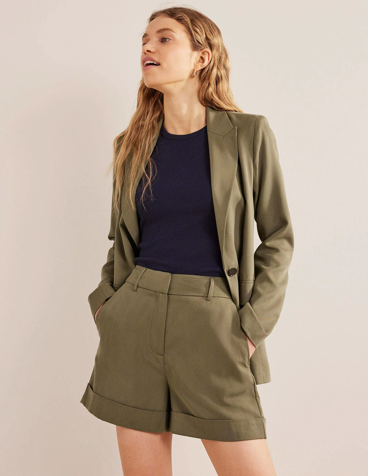Relaxed Turn Up Shorts-Washed Khaki