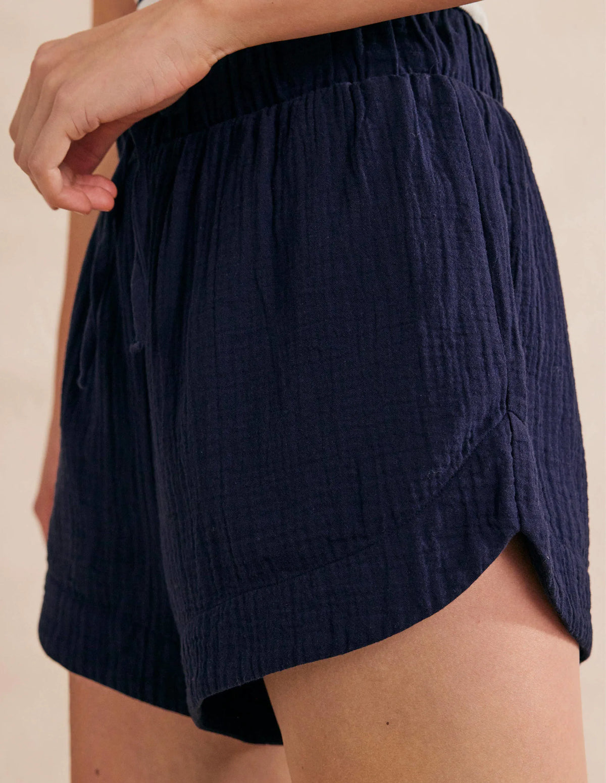 Tie Waist Cheesecloth Shorts-Navy