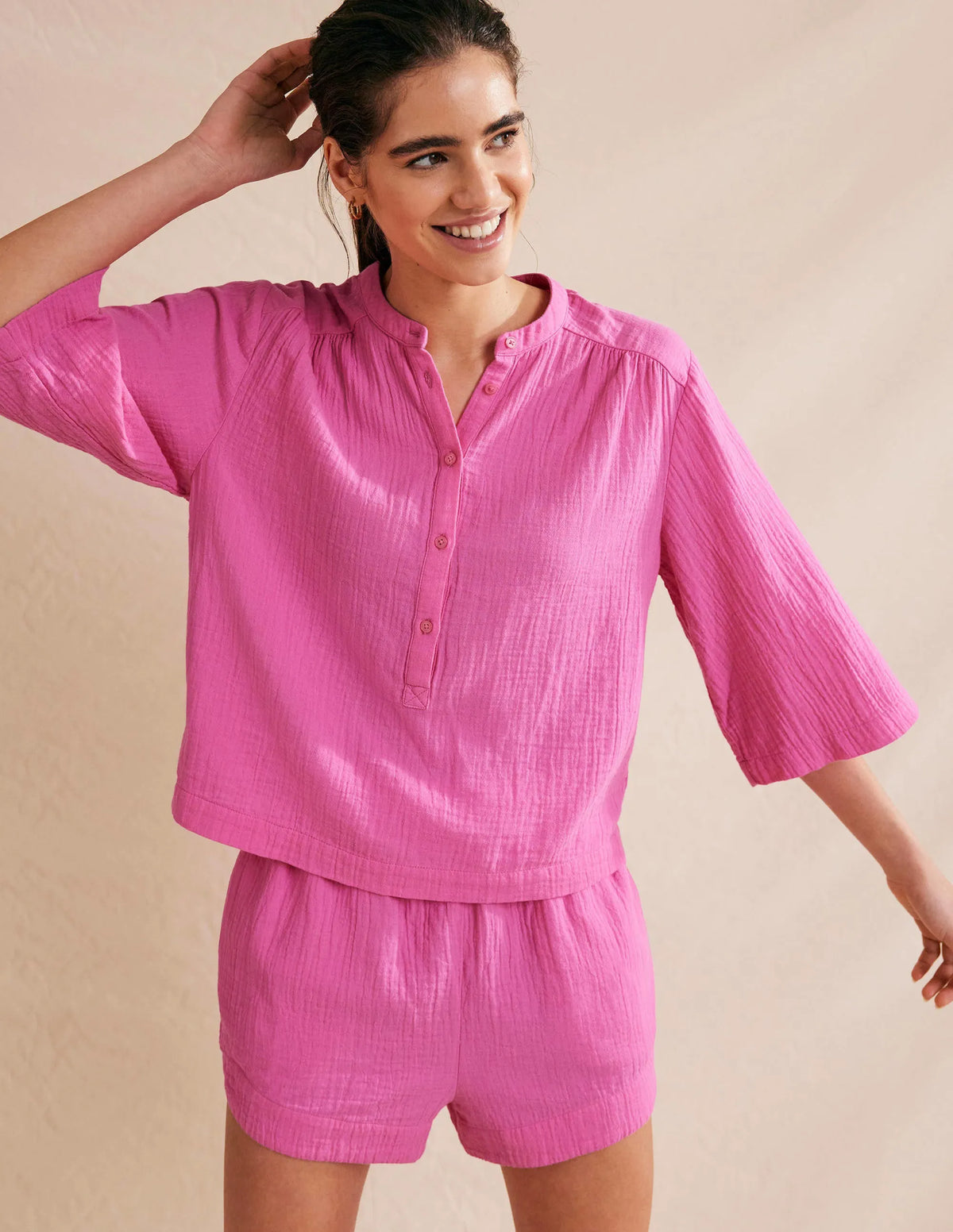 Tie Waist Cheesecloth Shorts-Festival Pink