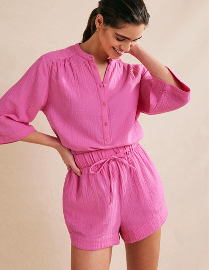 Tie Waist Cheesecloth Shorts-Festival Pink