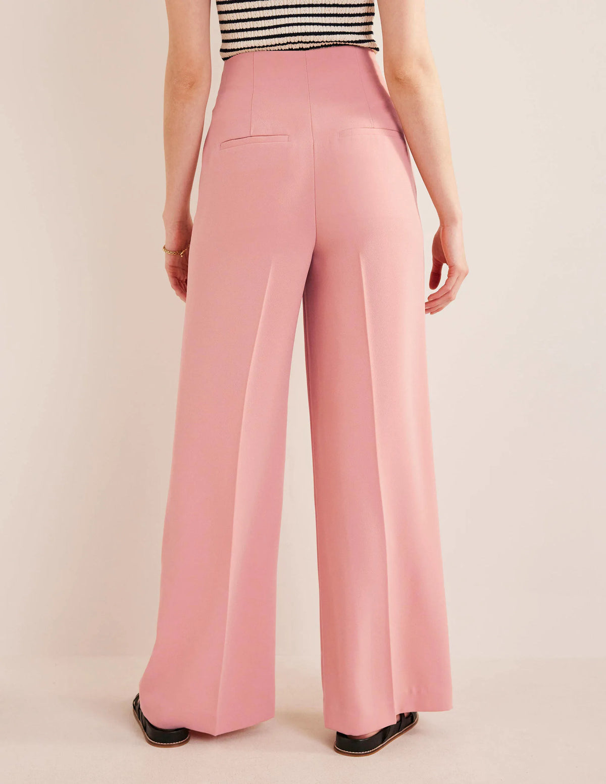 Wide Leg Crepe Pants-Rose Pink