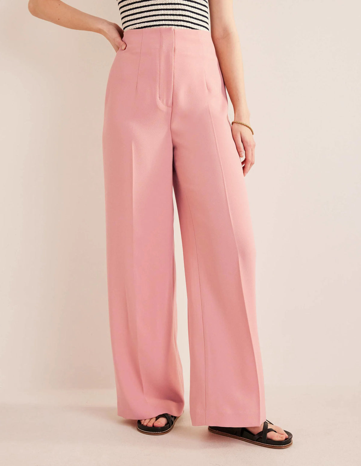 Wide Leg Crepe Pants-Rose Pink
