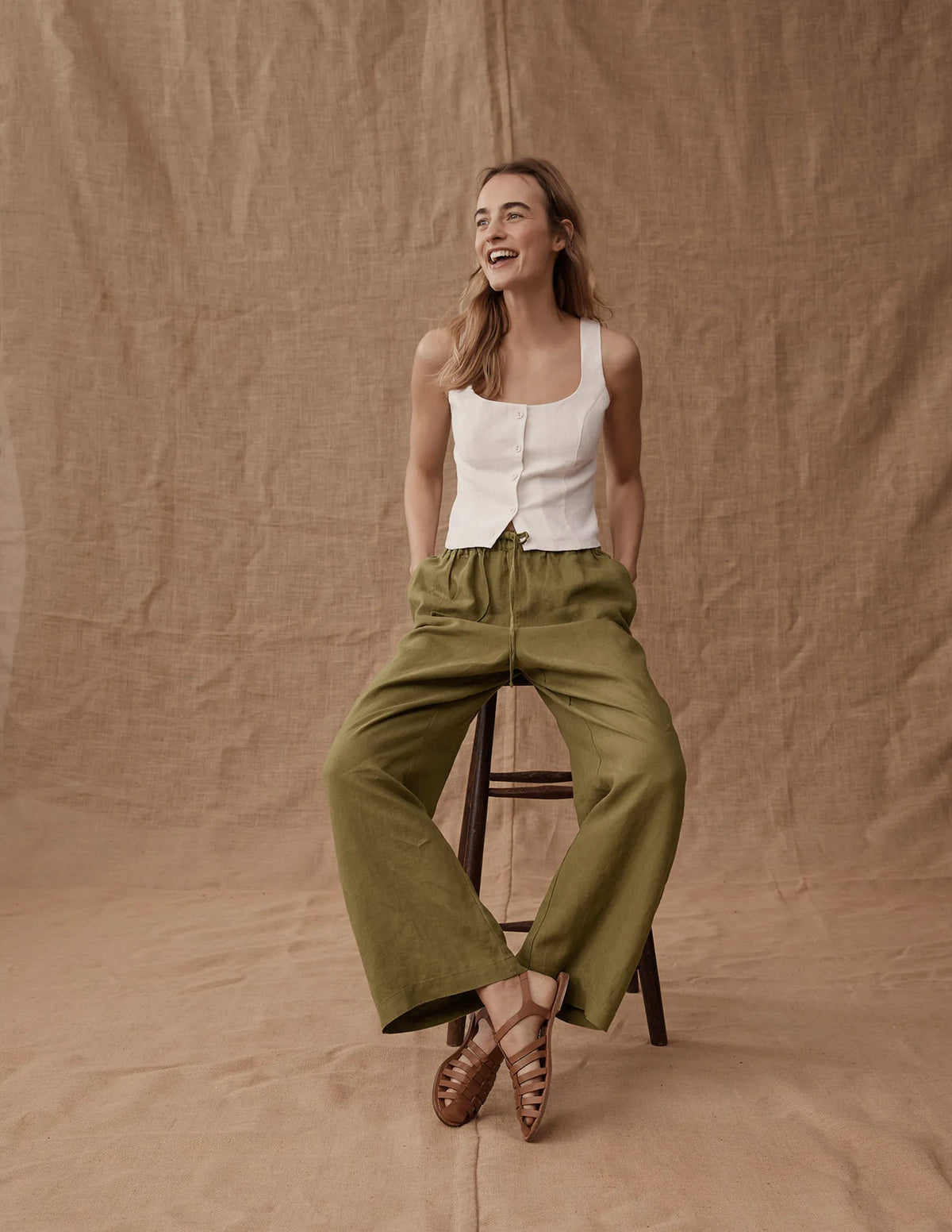 Relaxed Pull-on Linen Pants-Capulet Olive