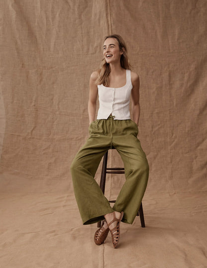 Relaxed Pull-on Linen Pants-Capulet Olive