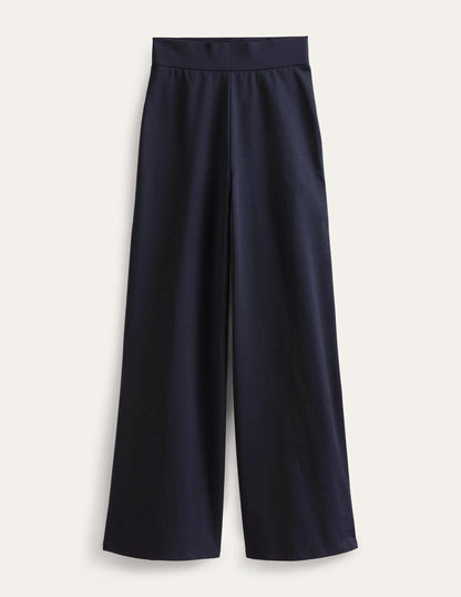 Wide Leg Jersey Pants-Navy