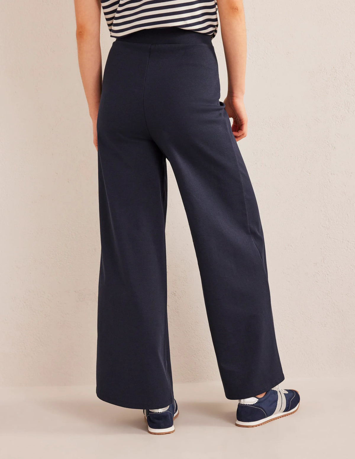Wide Leg Jersey Pants-Navy