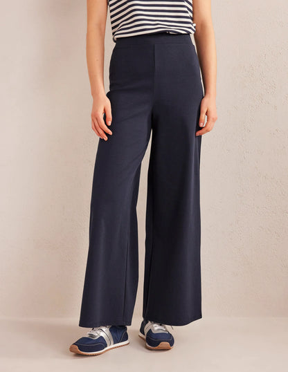 Wide Leg Jersey Pants-Navy
