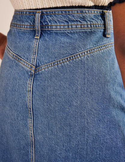 Straight Denim Midi Skirt-Groove Wash