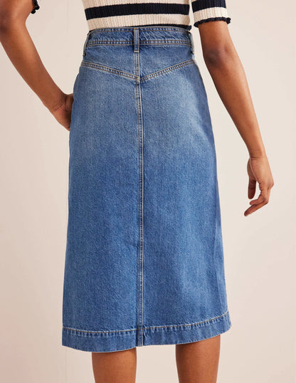 Straight Denim Midi Skirt-Groove Wash