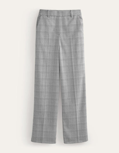Wesbourne Wide Leg Pants-Check with Navy Side Stripe