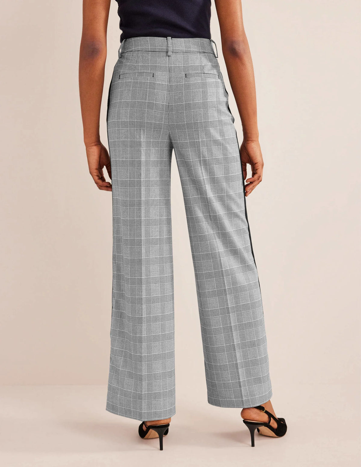 Wesbourne Wide Leg Pants-Check with Navy Side Stripe