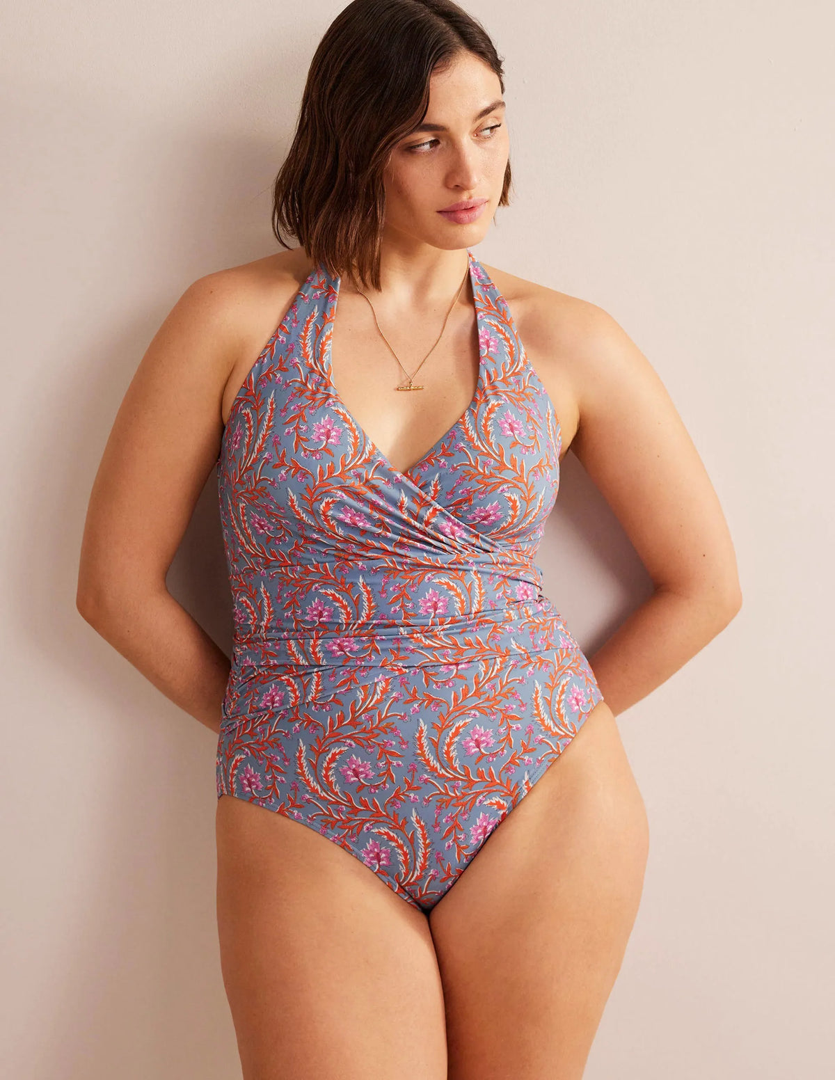 Levanzo Halter Swimsuit-Delph Blue, Opulent Vine