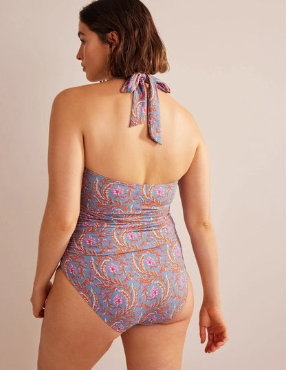 Levanzo Halter Swimsuit-Delph Blue, Opulent Vine