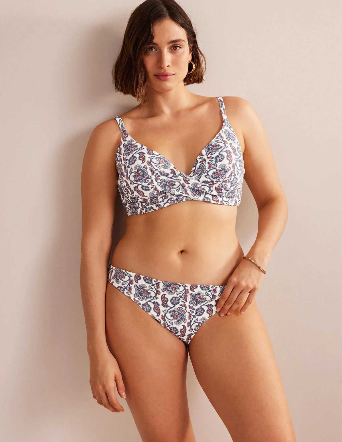 Classic Bikini Bottoms-Ivory, Blue Paisley
