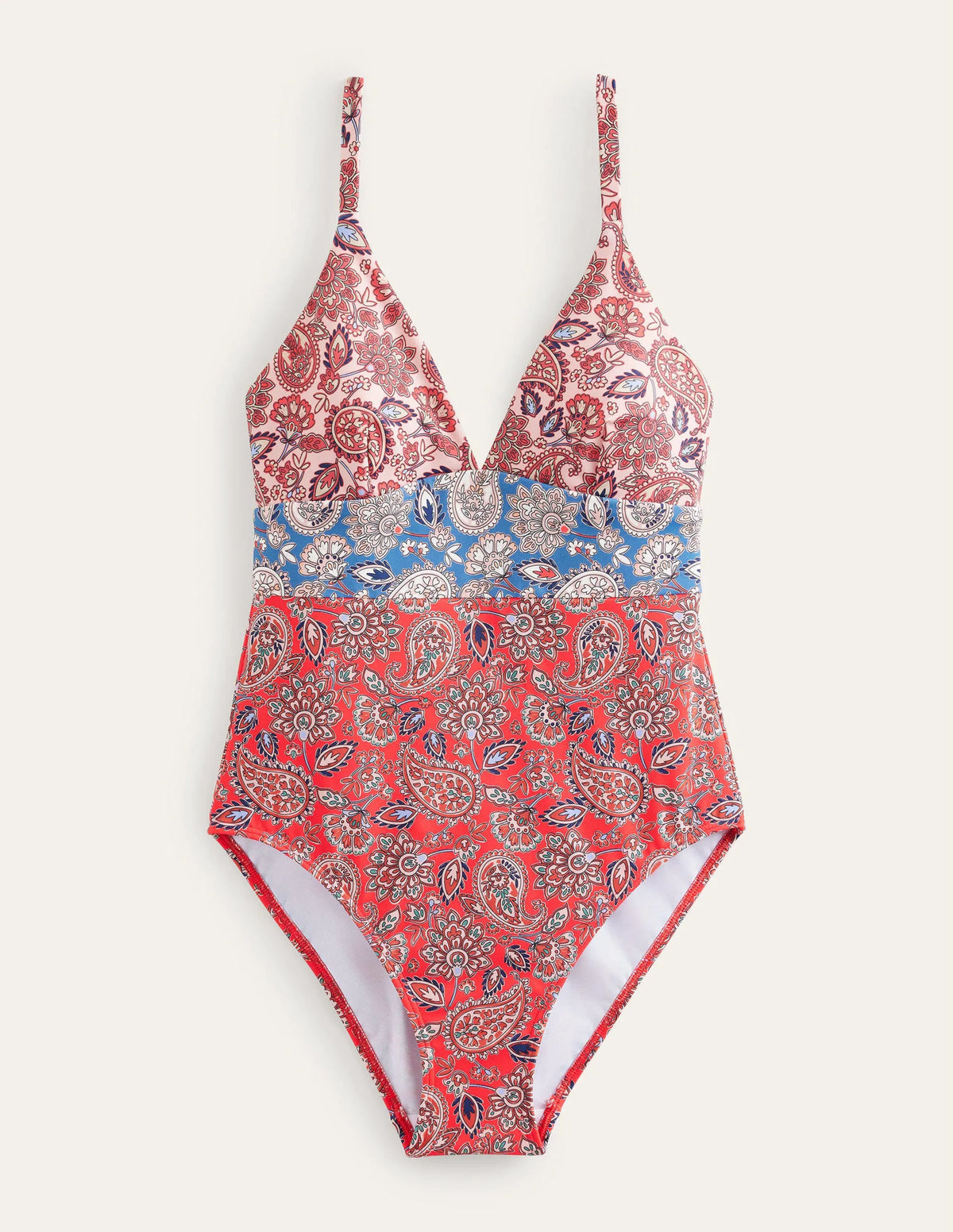 Arezzo V-neck Panel Swimsuit-High Risk Red, Paisley Terrace