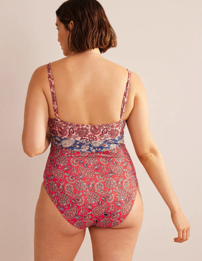 Arezzo V-neck Panel Swimsuit-High Risk Red, Paisley Terrace