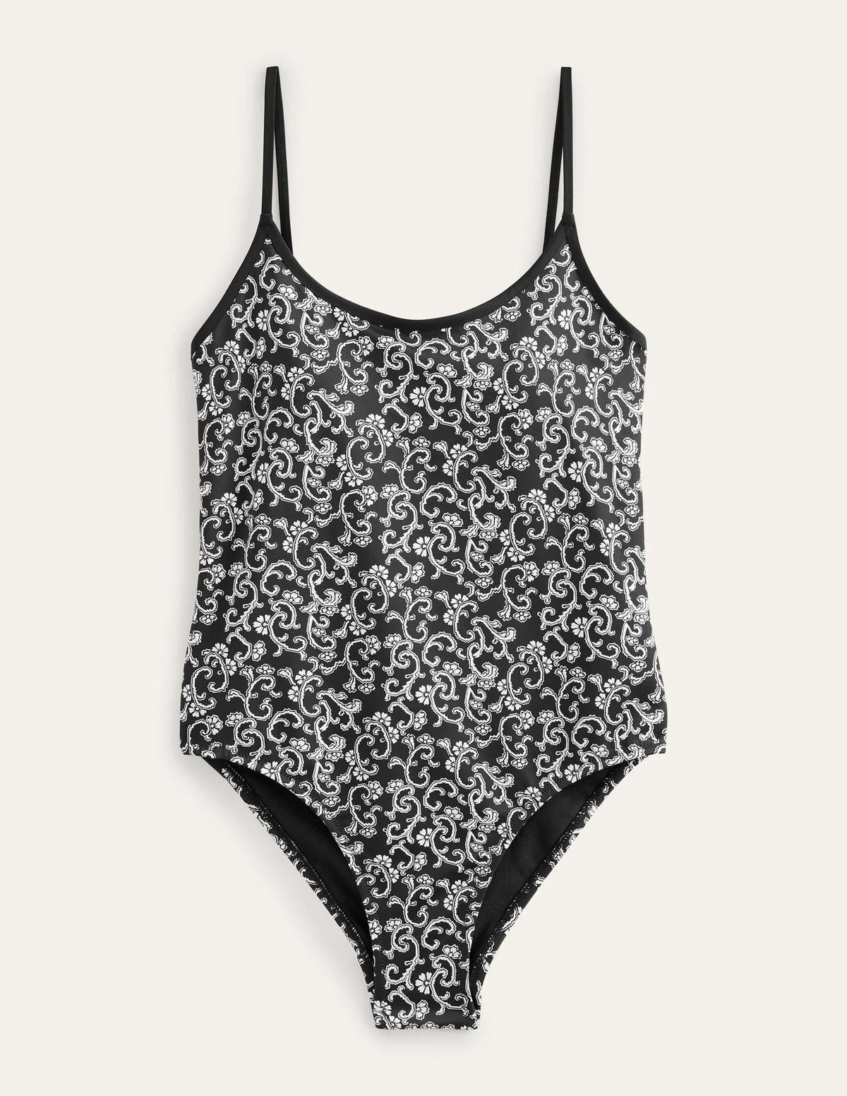 Scoop Tie Back Swimsuit-Nero, Swirl Sprig