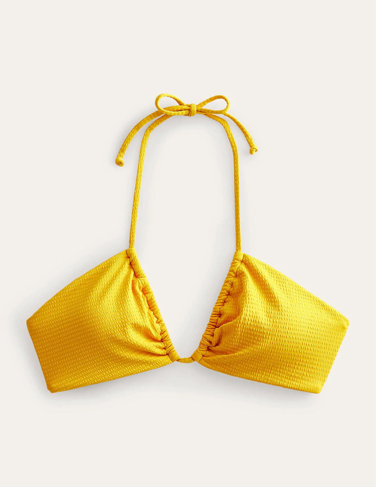 Cutout String Gather Bikini-Saffron Yellow Seersucker