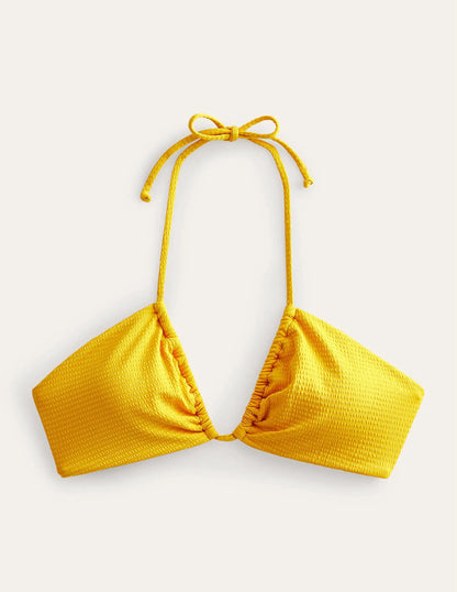 Cutout String Gather Bikini-Saffron Yellow Seersucker