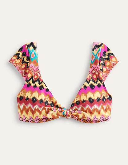 Cap Sleeve Tie Bikini Top-Multi Ikat