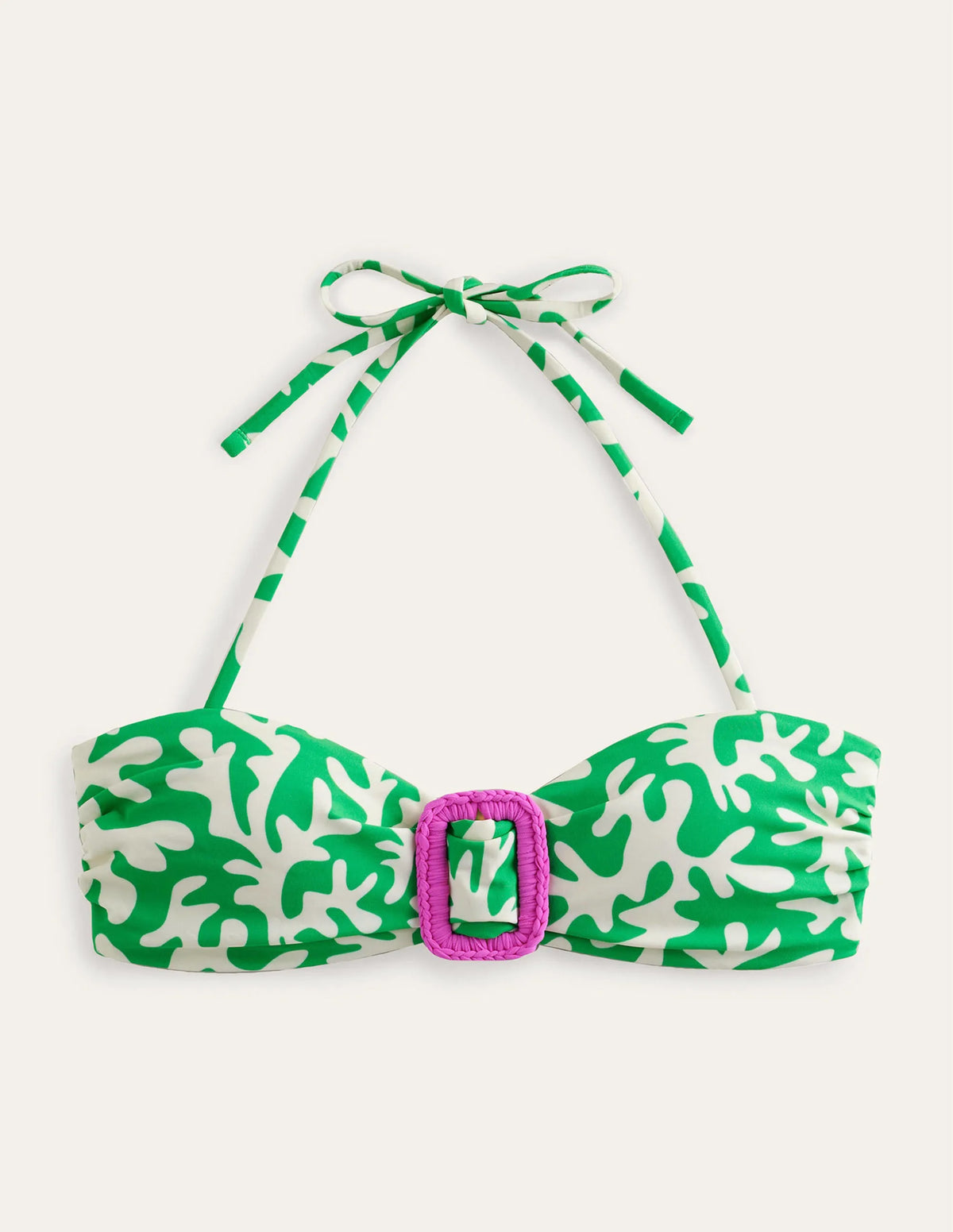 Taormina Bandeau Bikini Top-Green, Abstract Foliage