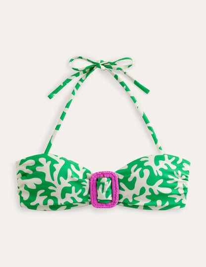 Taormina Bandeau Bikini Top-Green, Abstract Foliage