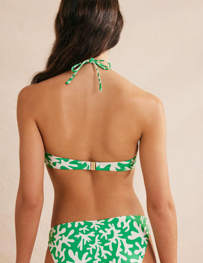 Taormina Bandeau Bikini Top-Green, Abstract Foliage