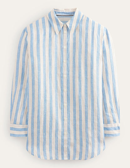 Relaxed Linen Shirt-Porcelain Blue, Sparkle Stripe