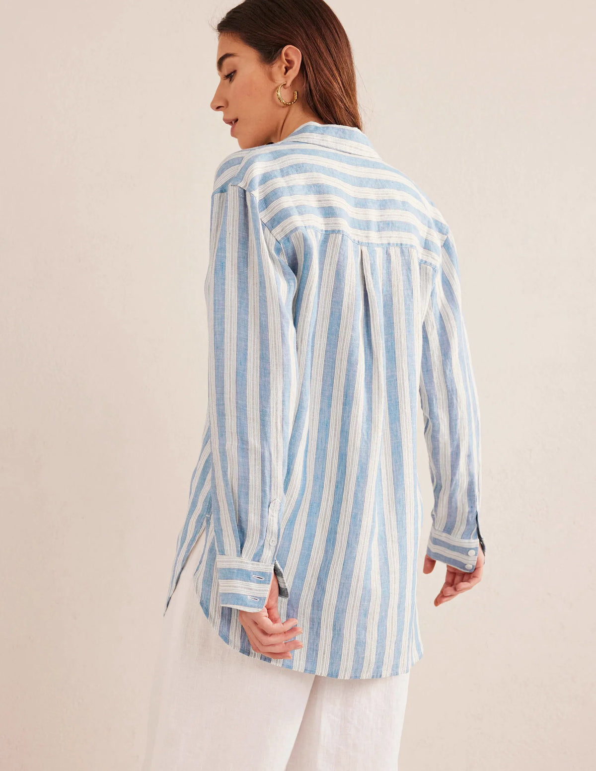 Relaxed Linen Shirt-Porcelain Blue, Sparkle Stripe