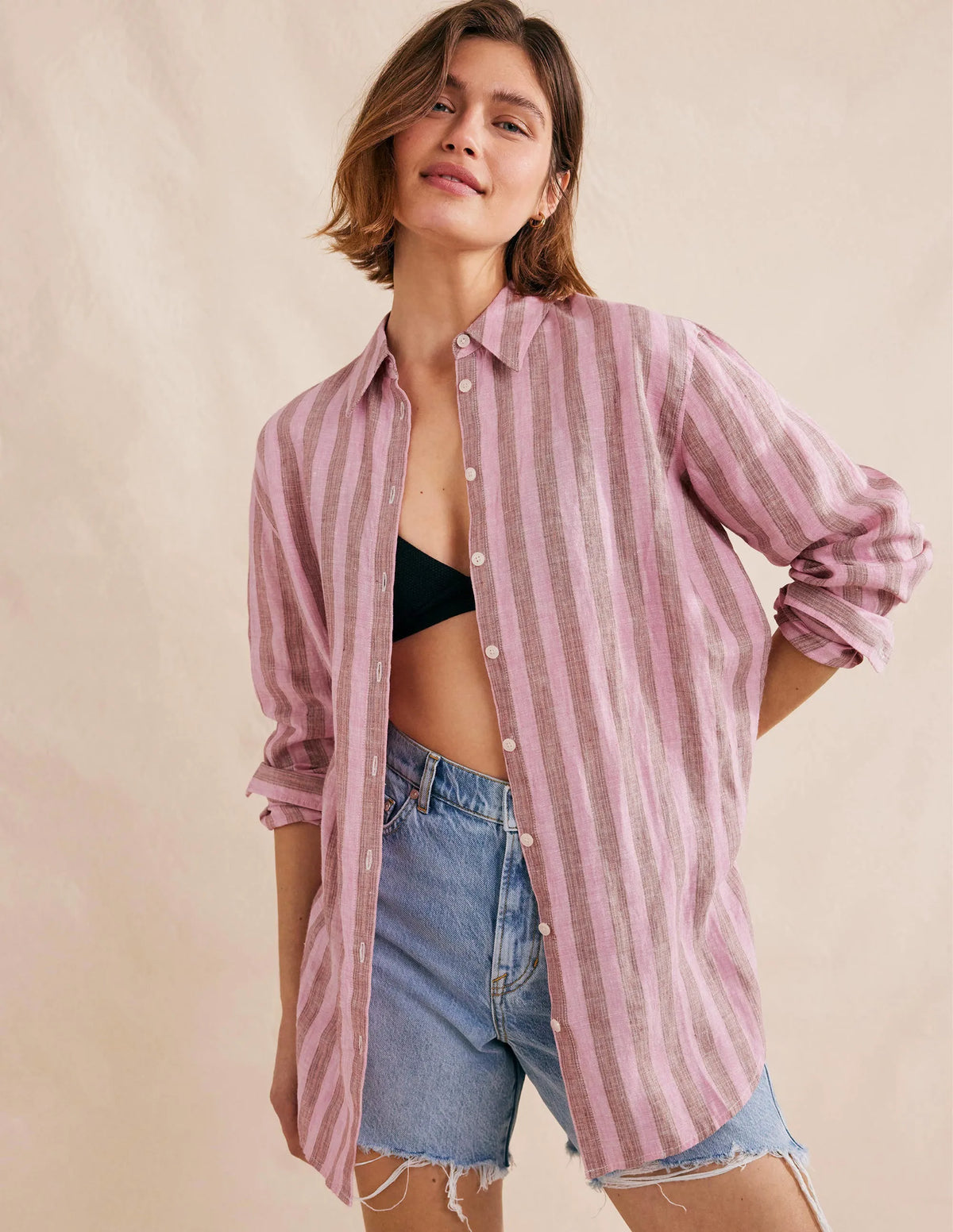 Relaxed Linen Shirt-Formica Pink, Sparkle Stripe