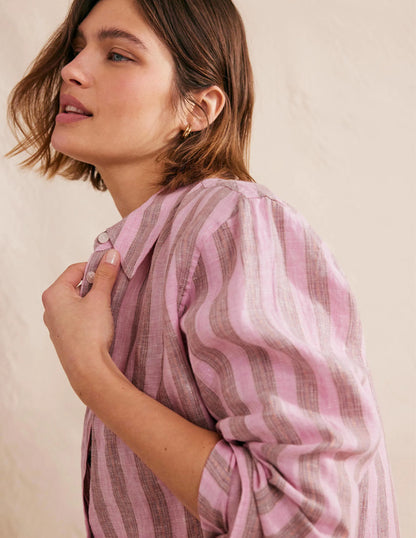 Relaxed Linen Shirt-Formica Pink, Sparkle Stripe
