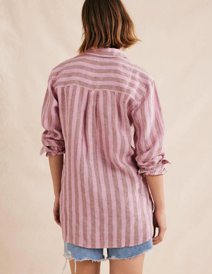 Relaxed Linen Shirt-Formica Pink, Sparkle Stripe