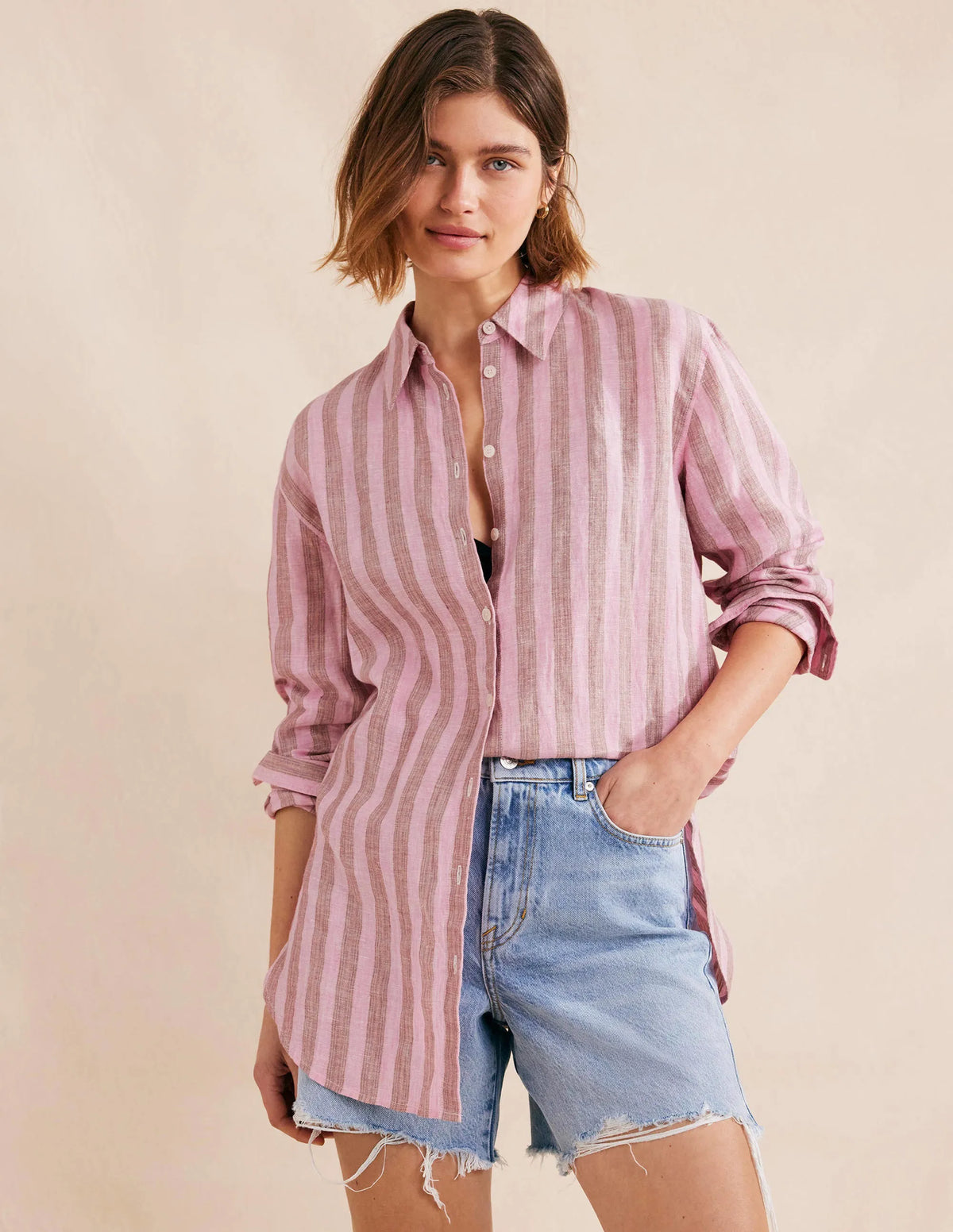 Relaxed Linen Shirt-Formica Pink, Sparkle Stripe