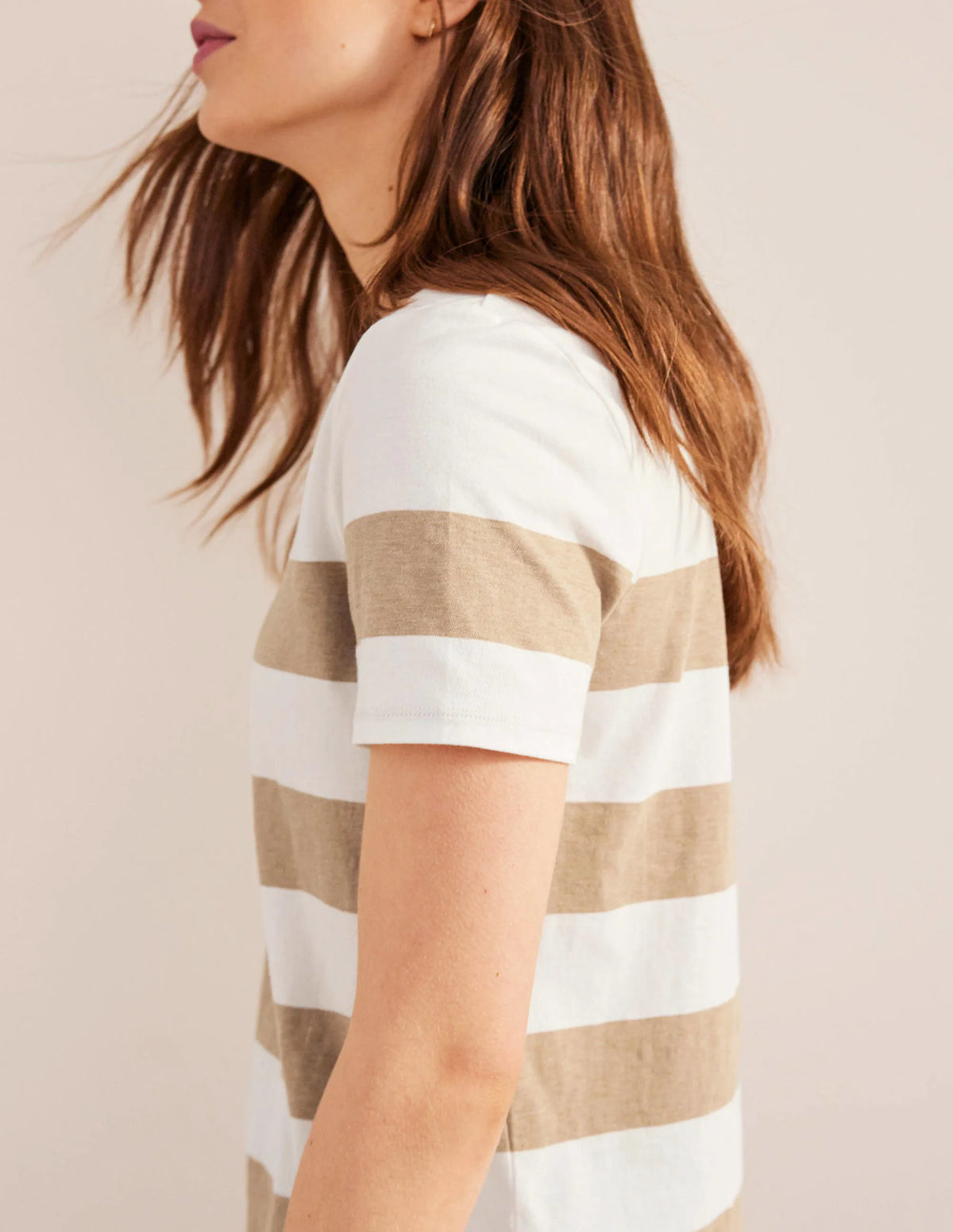 Bea Short Sleeve Breton-Ivory, Camel Wide Stripe