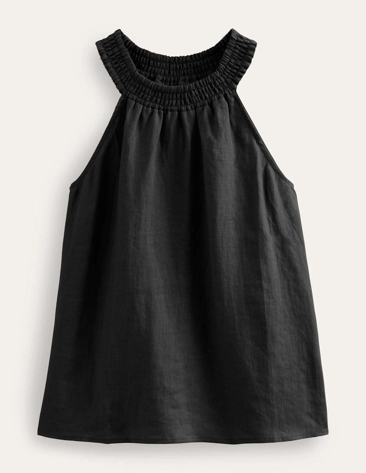 Linen Smocked Halter Top-Black