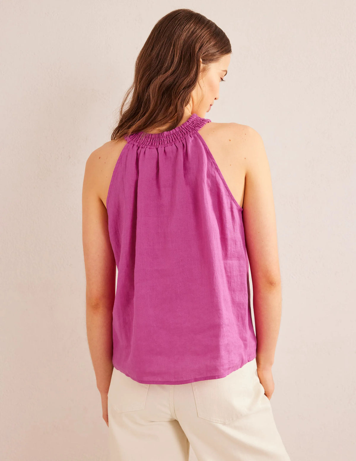 Linen Smocked Halter Top-Rose Violet