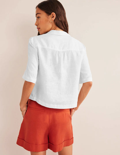 Short Sleeve Linen Shirt-White