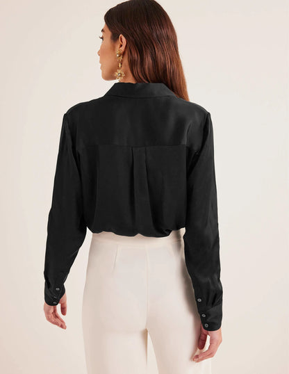 Relaxed Satin Shirt-Black